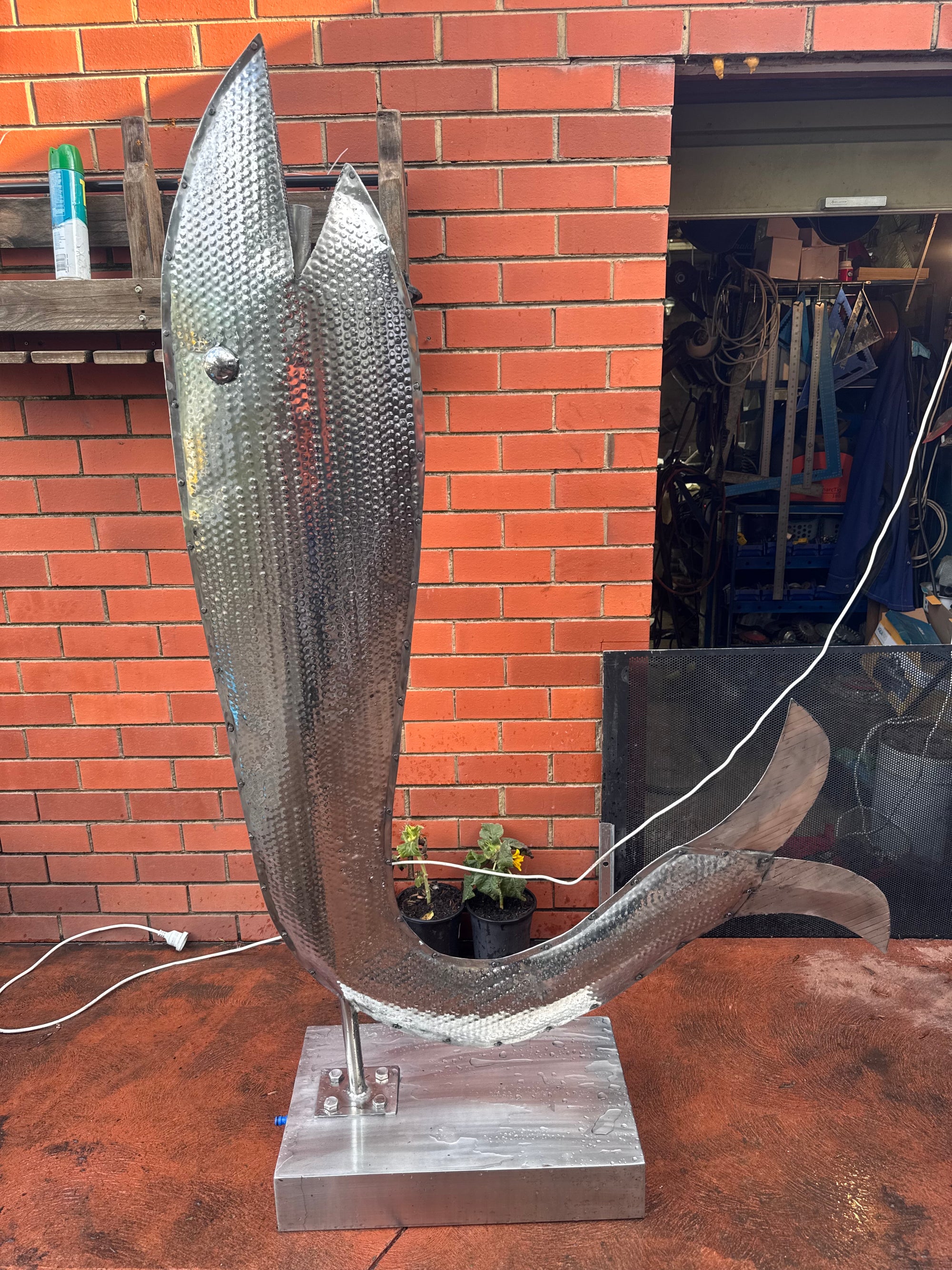 Stainless S. Creative Water Flow Fish Sculpture