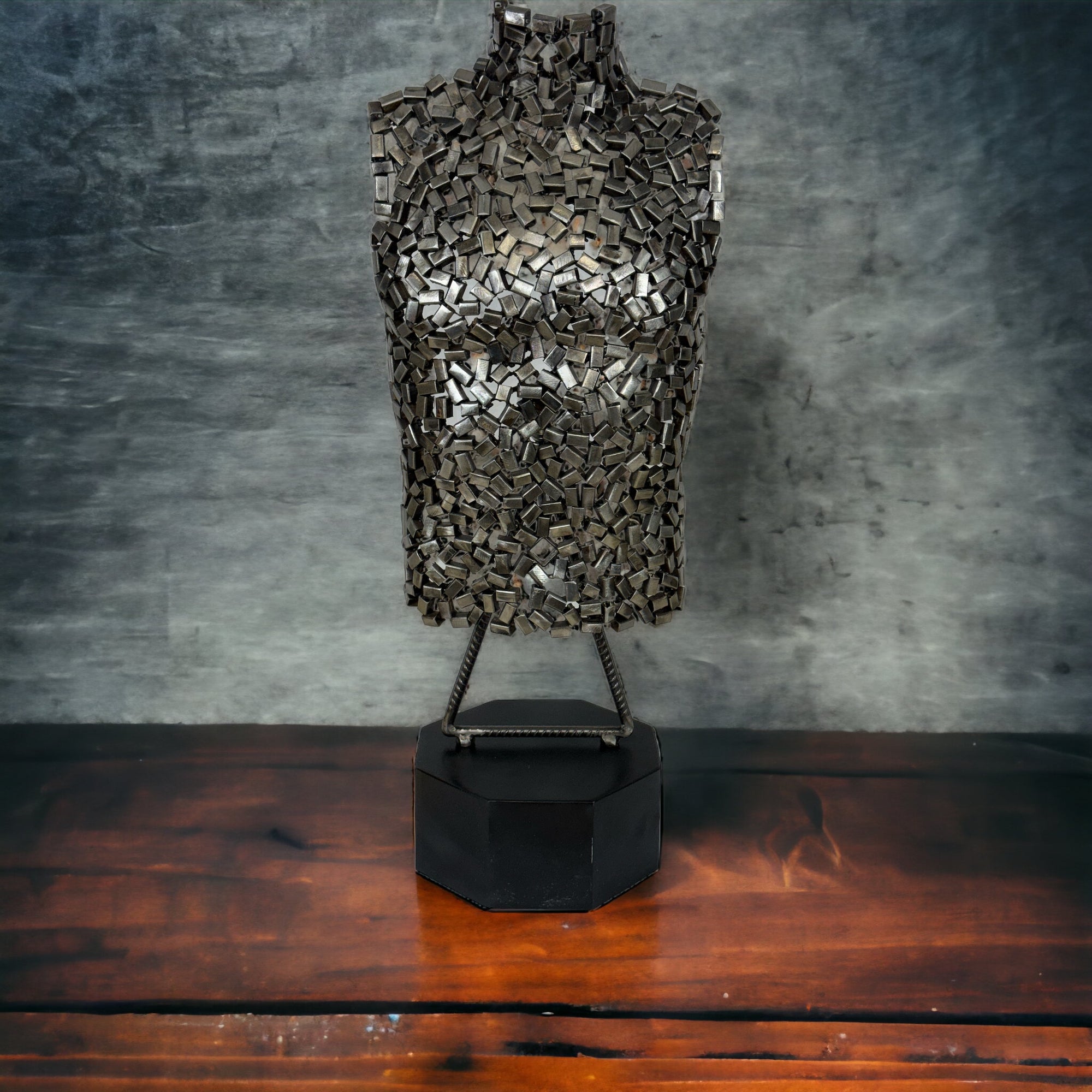 Abstract male torso sculpture to put on a table steel Man