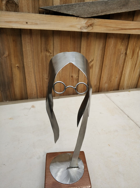 John Lennon Stainless Steel Sculpture, Wood Base Sculpture,Desktop Sculpture.