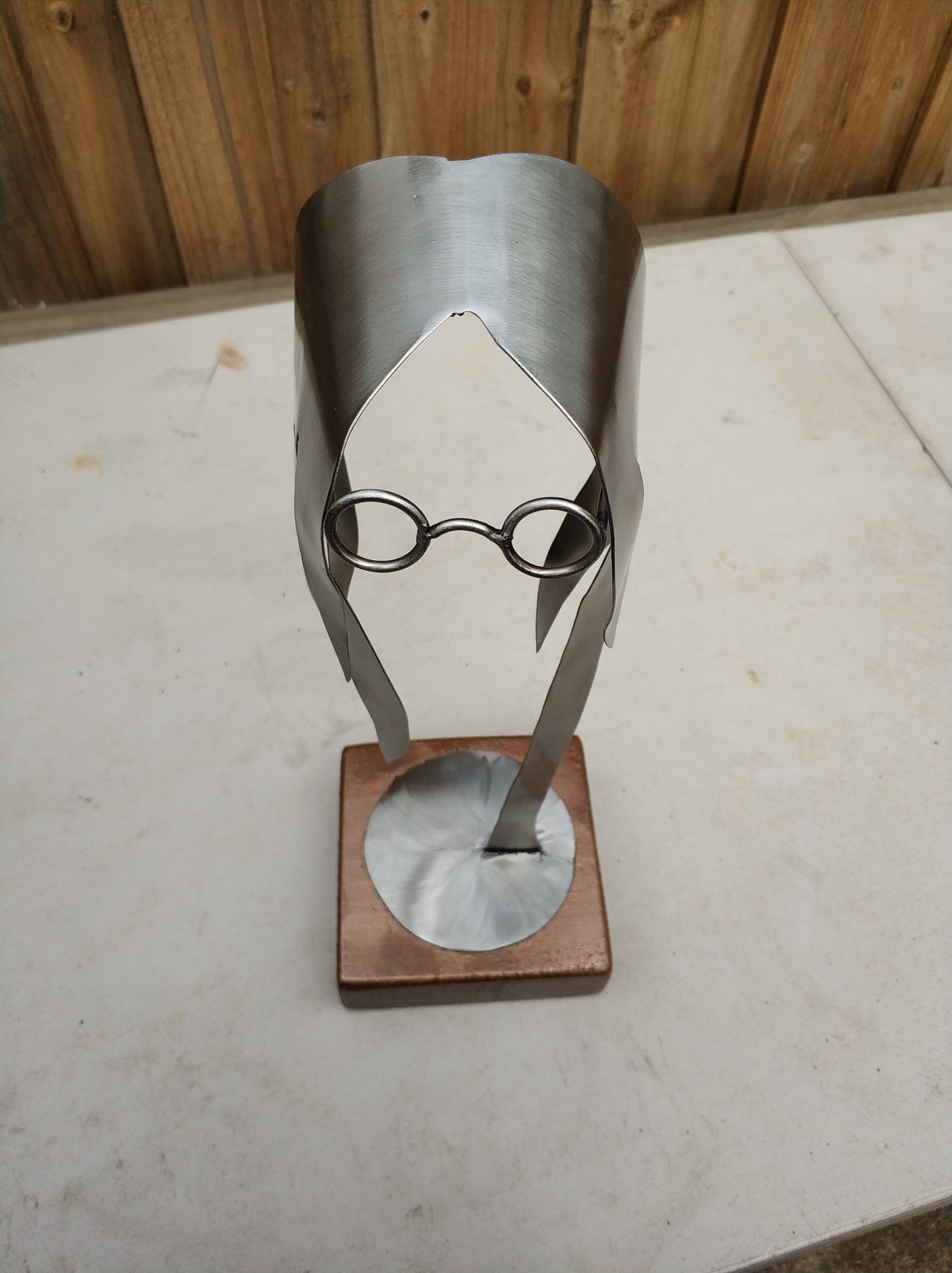 John Lennon Stainless Steel Sculpture, Wood Base Sculpture,Desktop Sculpture.
