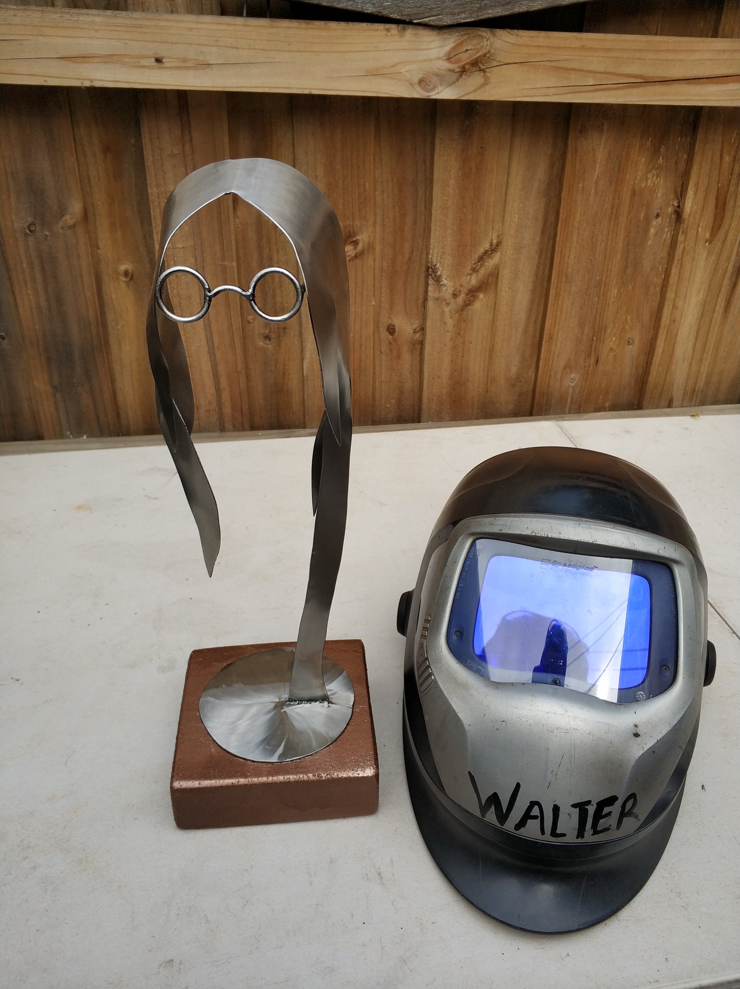 John Lennon Stainless Steel Sculpture, Wood Base Sculpture,Desktop Sculpture.