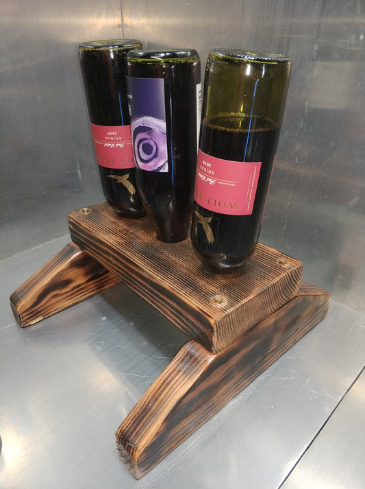 Wood Wine Rack - Rustic Wine Display Stand - 3 Bottle - Unique Personalized Wedding Gift - 5th Anniversary Gift