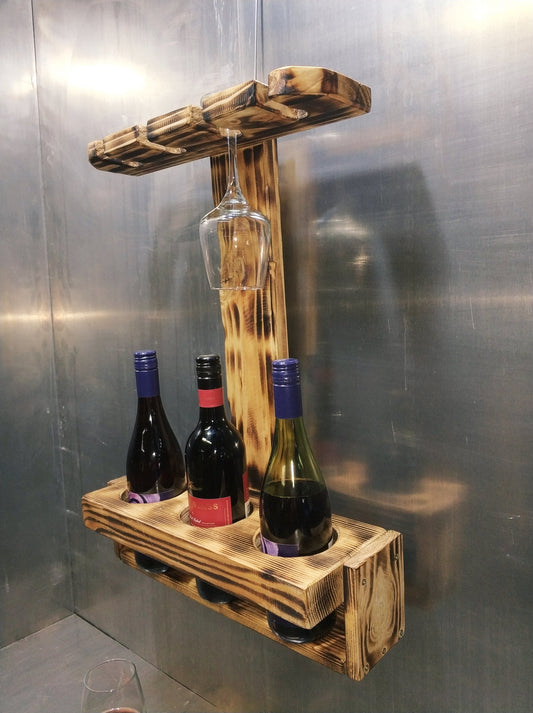 Coastal wine rack-Wine rack-Wall wine rack-Wine glass holder-Rustic wine shelf-Wine rack with cleats-Wine bottle storage-Wine bottle shelf